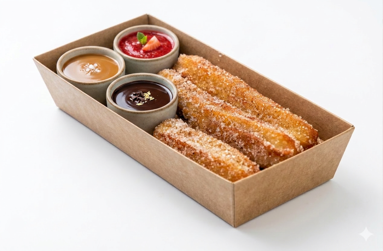 Freshly-fried churros with dipping sauces